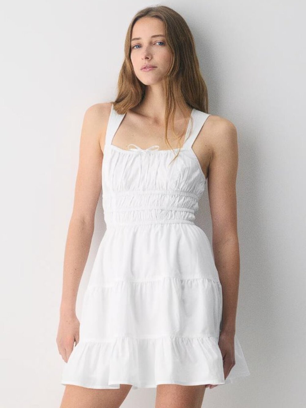 SUNDAY BEST Women's Martine Tiered Cotton Poplin Mini Dress Size S in White